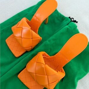 Bottega Veneta Orange Woven Leather Heels